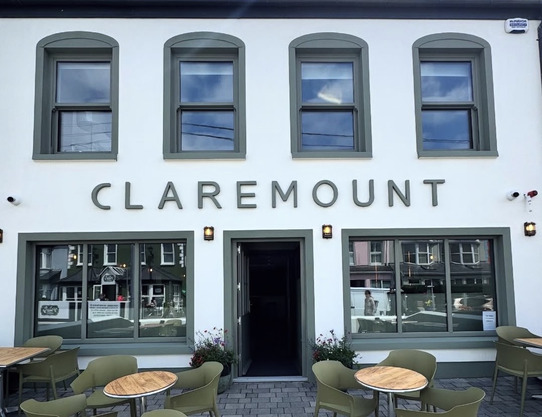 The real Claremount frontage and outdoor tables on O'Curry Street, Kilkee